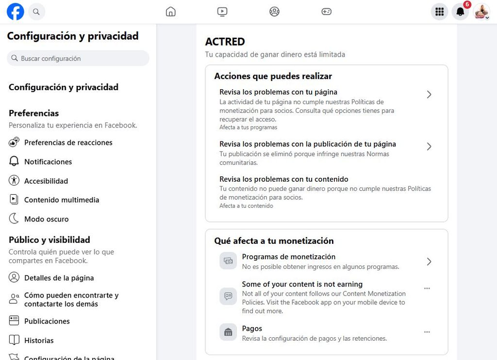 Captura de pantalla sobre la capacidad para ganar dinero en Facebook